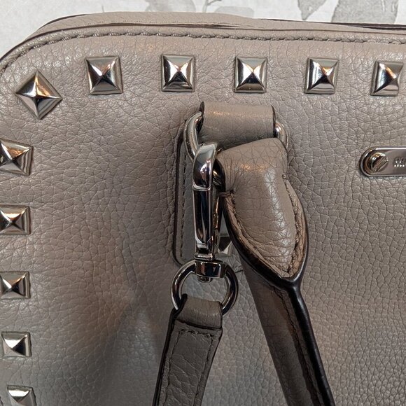 Michael Kors Sandrine Handbag Studded Pebble Leather Satchel Gray Crossbody EUC - Picture 6 of 10